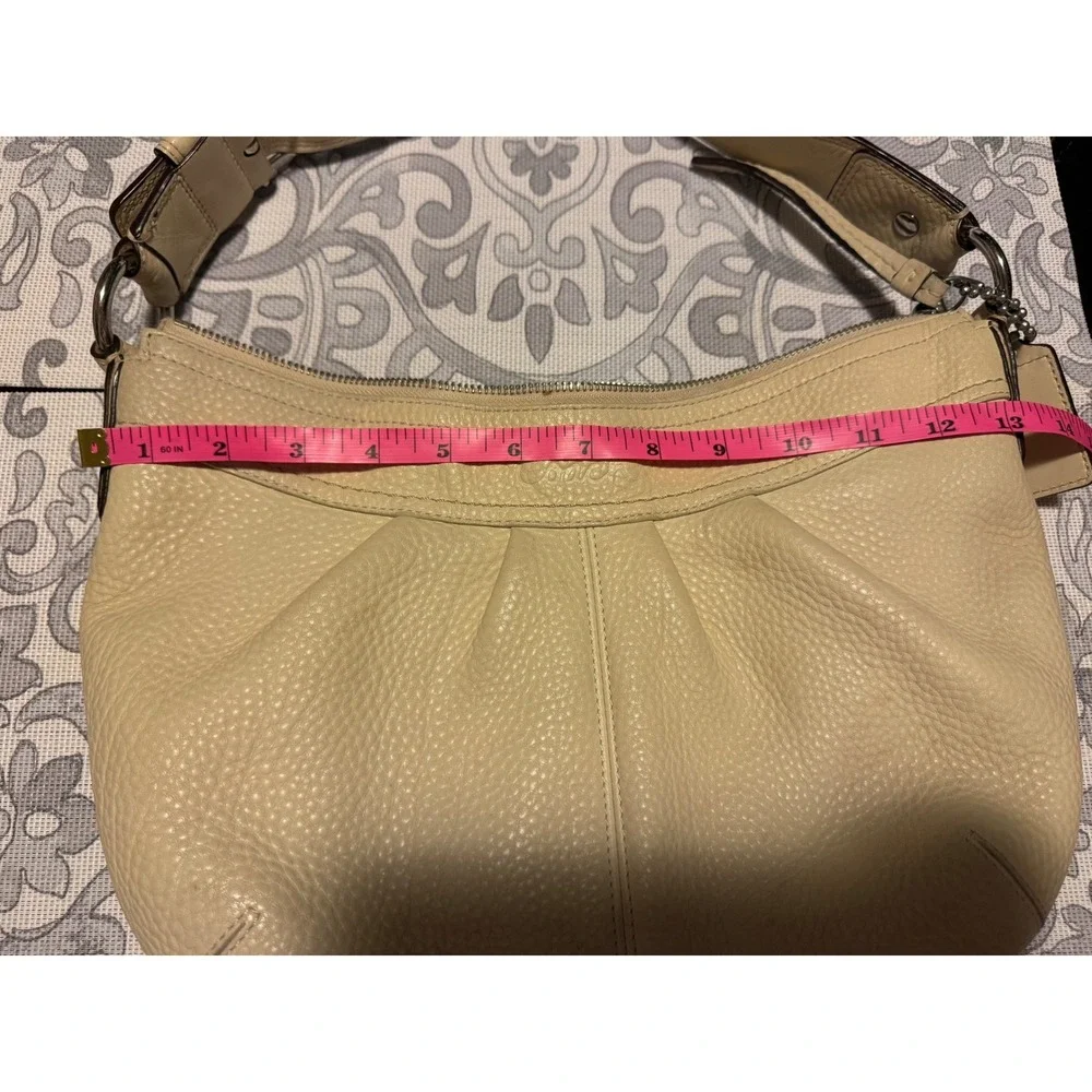 Coach Ergo Pleated Hobo Bag Beige Pebbled Leather Shoulder Bag F14330